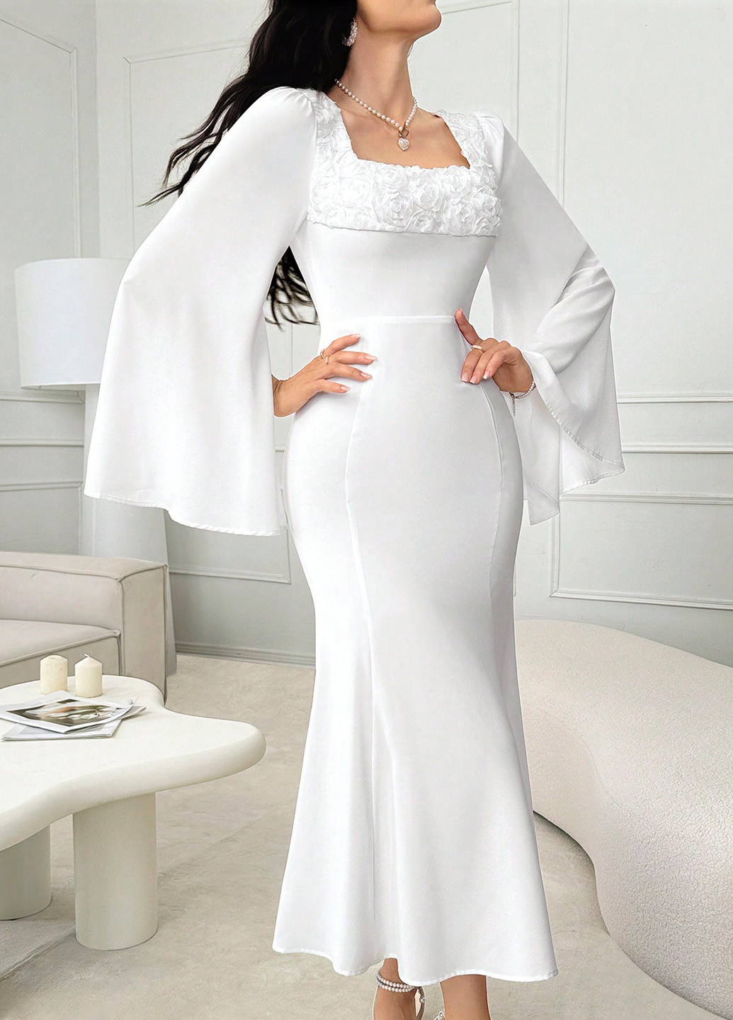 Білий святковий, вечірня сукня SHEIN однотонна