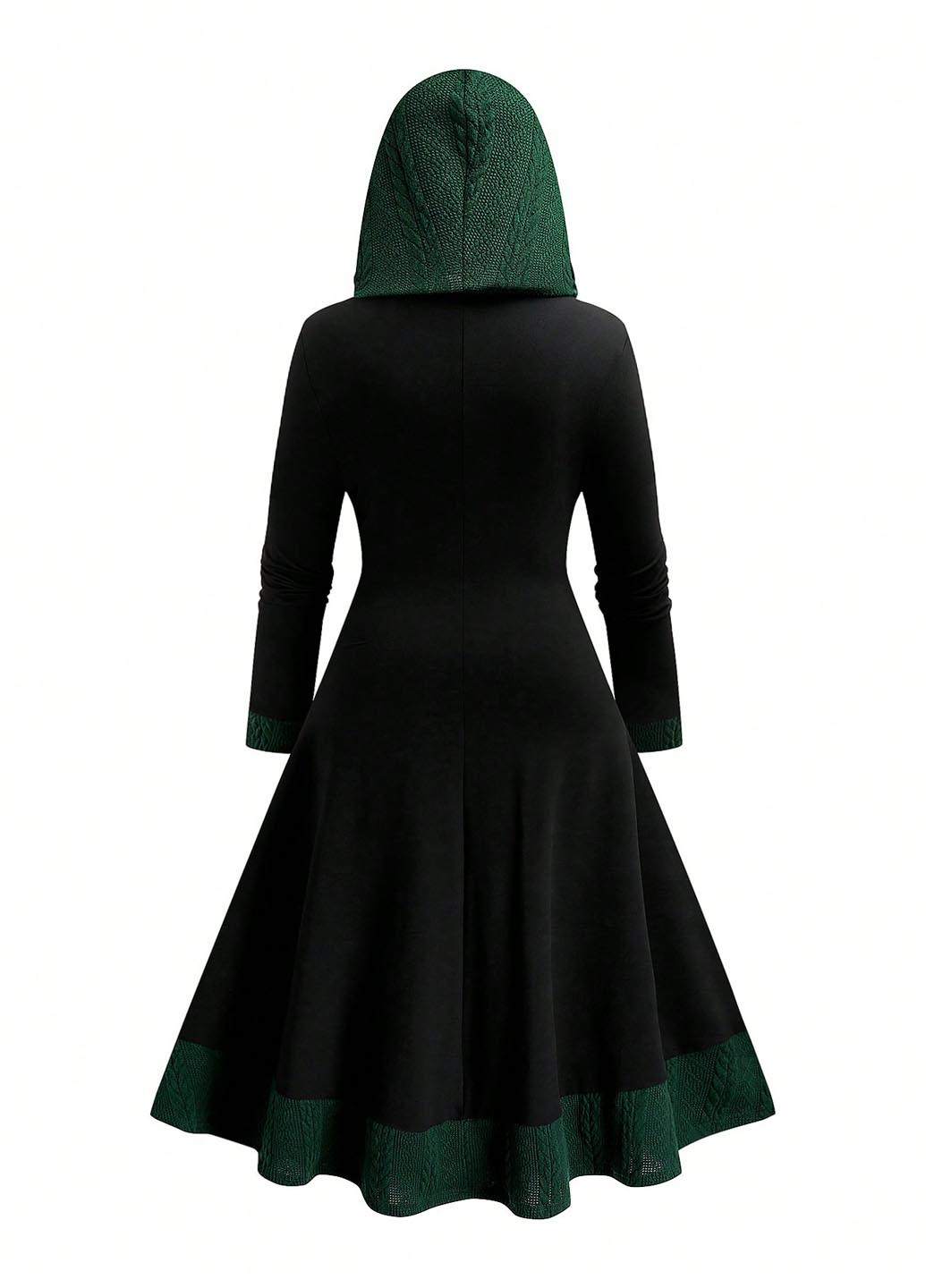 Темно-зеленое кэжуал платье а-силуэт, платье-худи SHEIN однотонное