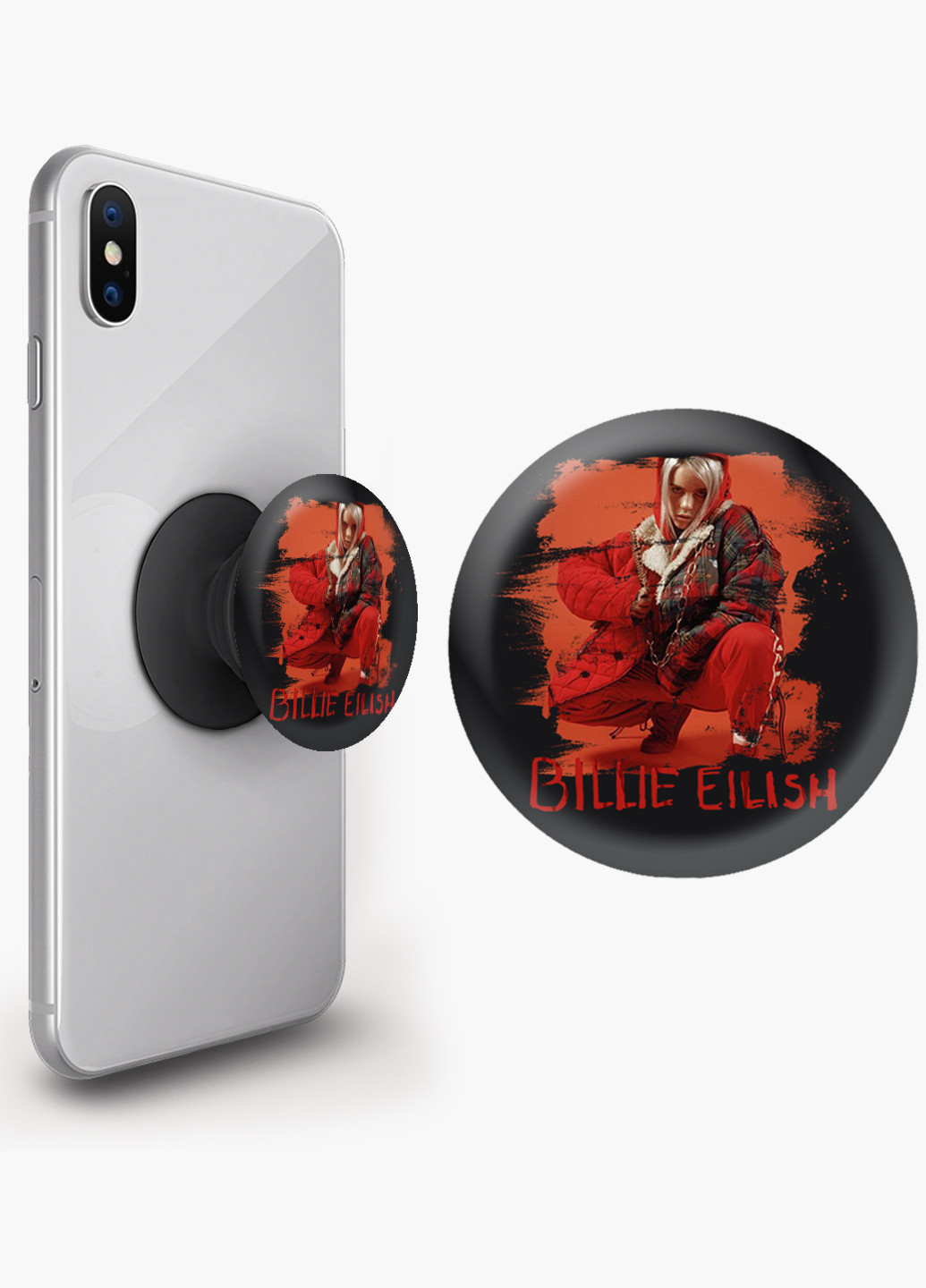 Попсокет (Popsockets) тримач для смартфону Біллі Айлиш (Billie Eilish) (8754-1214) Чорний MobiPrint (216748430)
