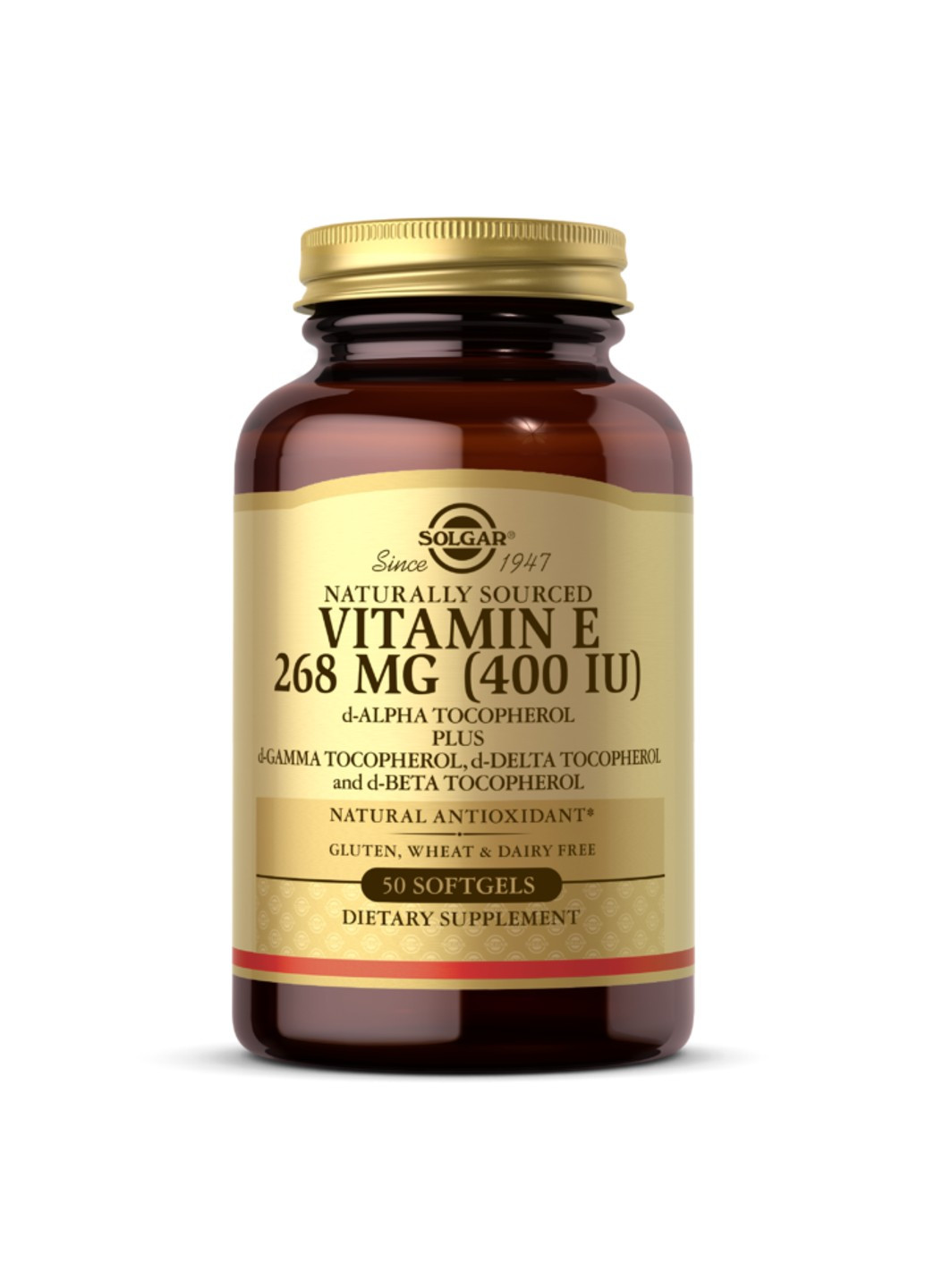 Натуральний вітамін Е Vitamin E 268 мг 400 МО 50 желатинових капсул солгар Solgar (255410035)