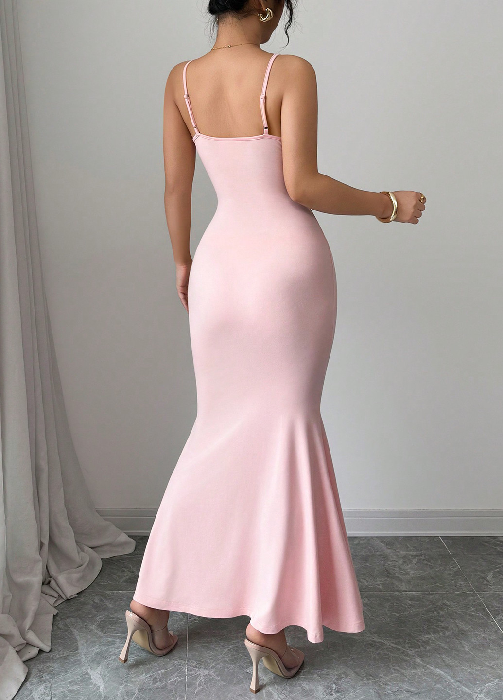 Розовое праздничный, коктейльное, вечернее платье годе SHEIN однотонное