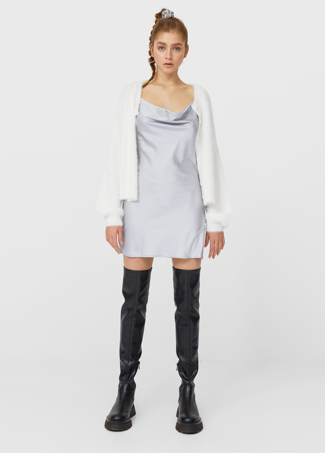 Светло-серое кэжуал платье Stradivarius однотонное