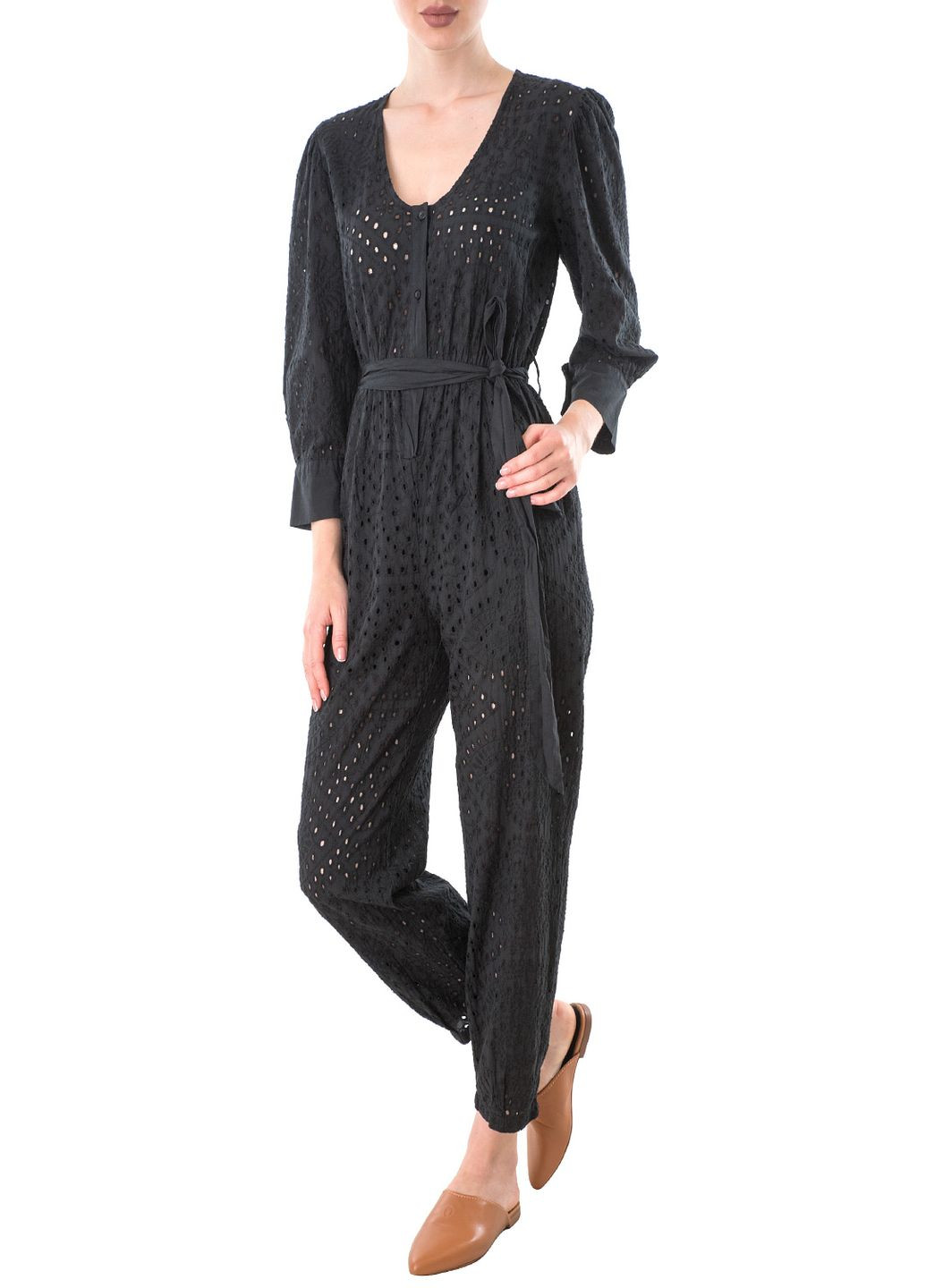 Комбінезон Joleen однотонний чорний кежуал