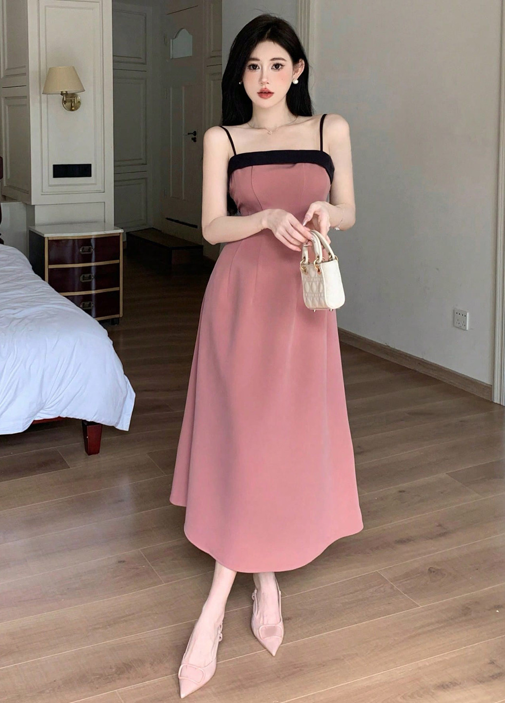 Темно-розовое кэжуал платье с открытыми плечами, а-силуэт SHEIN однотонное