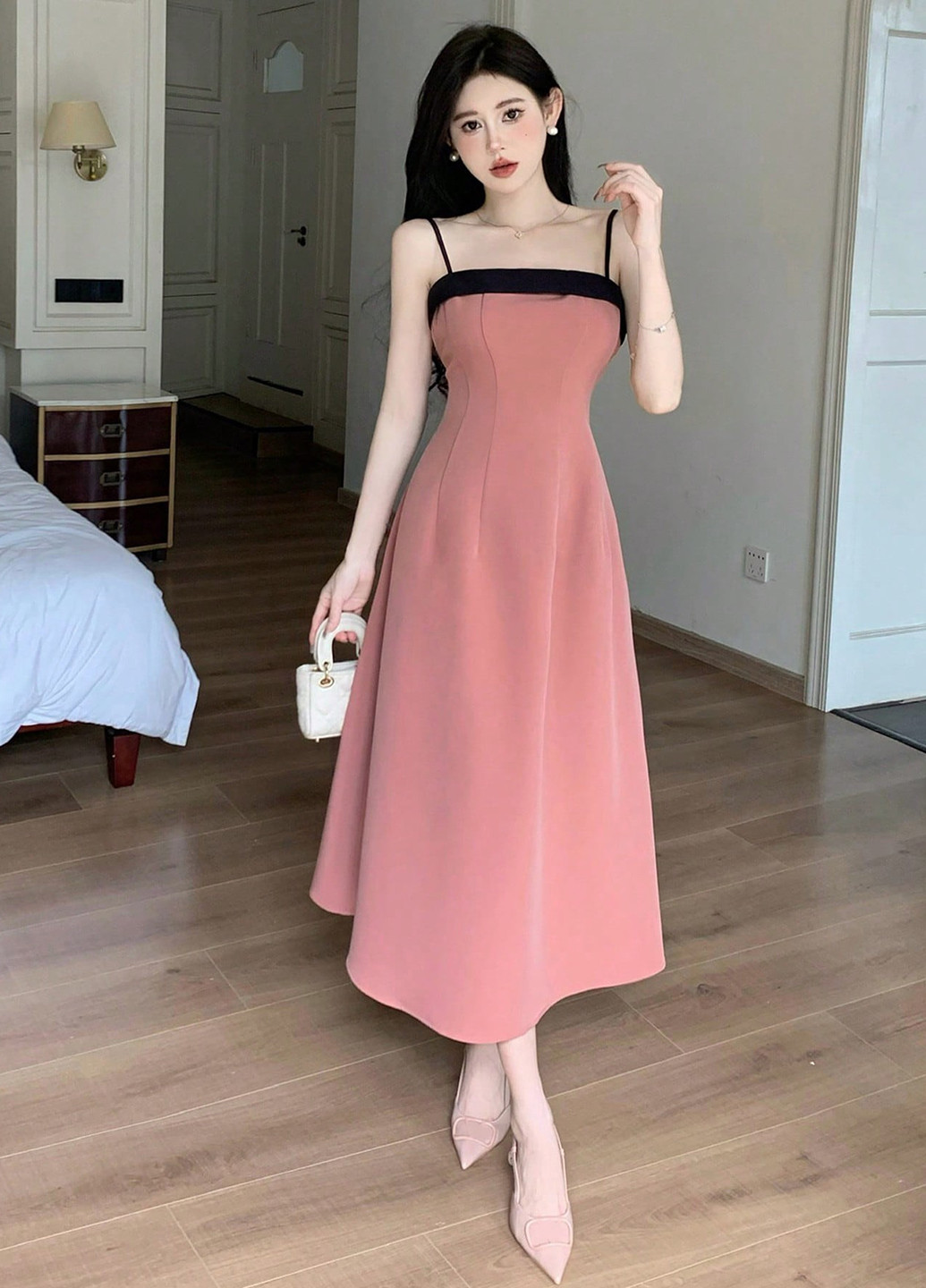 Темно-розовое кэжуал платье с открытыми плечами, а-силуэт SHEIN однотонное