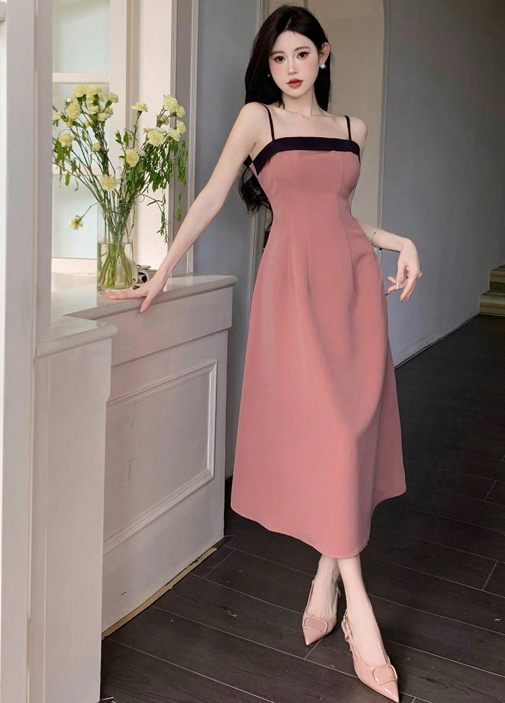 Темно-розовое кэжуал платье с открытыми плечами, а-силуэт SHEIN однотонное