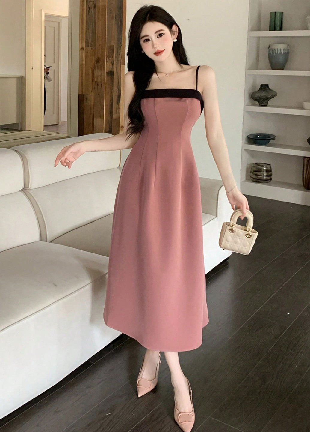 Темно-розовое кэжуал платье с открытыми плечами, а-силуэт SHEIN однотонное