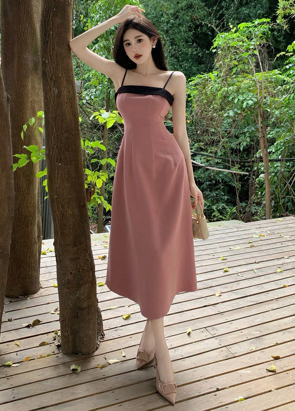 Темно-розовое кэжуал платье с открытыми плечами, а-силуэт SHEIN однотонное