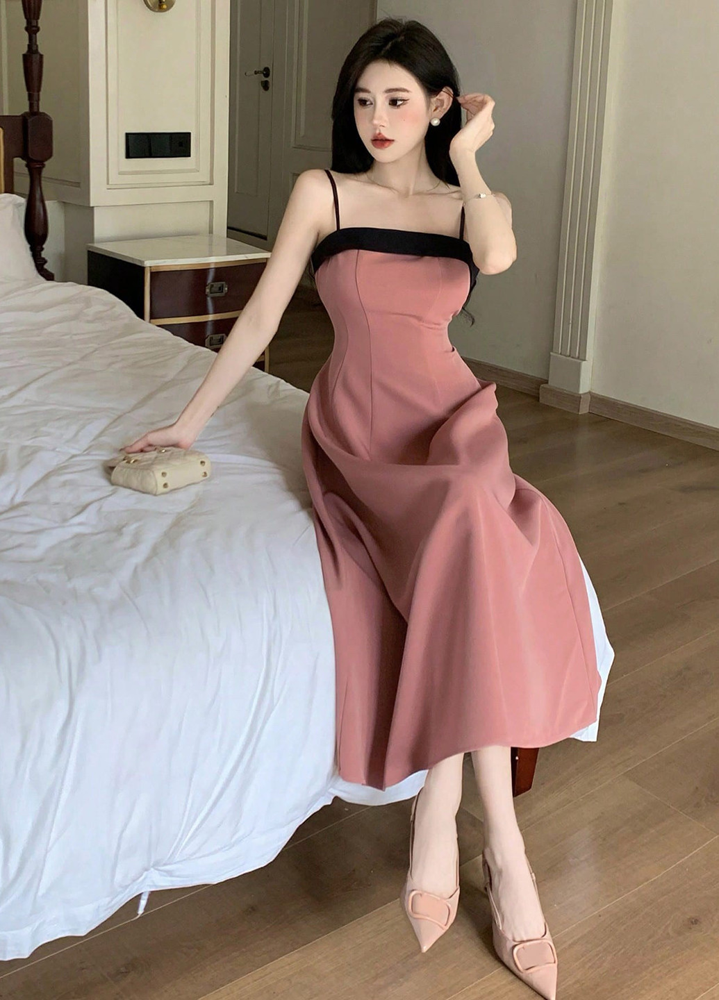 Темно-розовое кэжуал платье с открытыми плечами, а-силуэт SHEIN однотонное