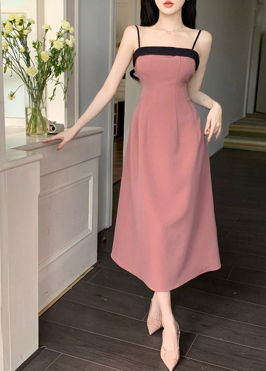 Темно-розовое кэжуал платье с открытыми плечами, а-силуэт SHEIN однотонное