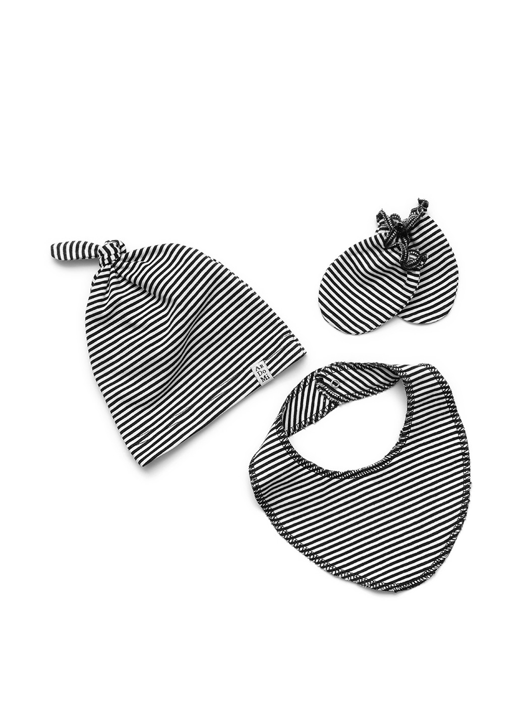 Черно-белый демисезонный комплект (шапка, царапки, слюнявчик) ArDoMi