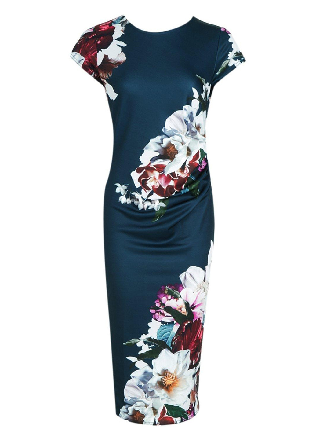 Темно-бирюзовое кэжуал платье платье-футболка Boohoo с цветочным принтом