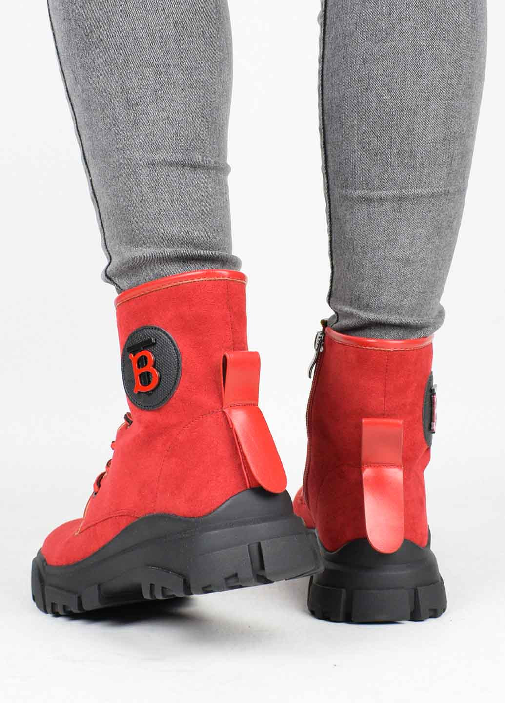 Черевики жіночі демісезонні No Brand Ботинки однотонні червоні