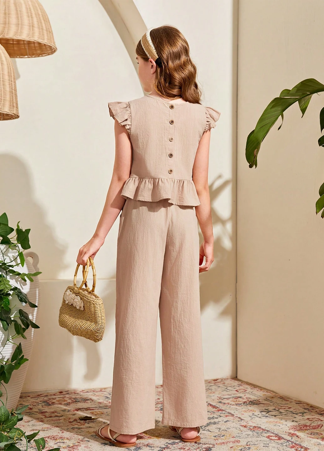 Світло-бежевий літній костюм (блуза, штани) SHEIN