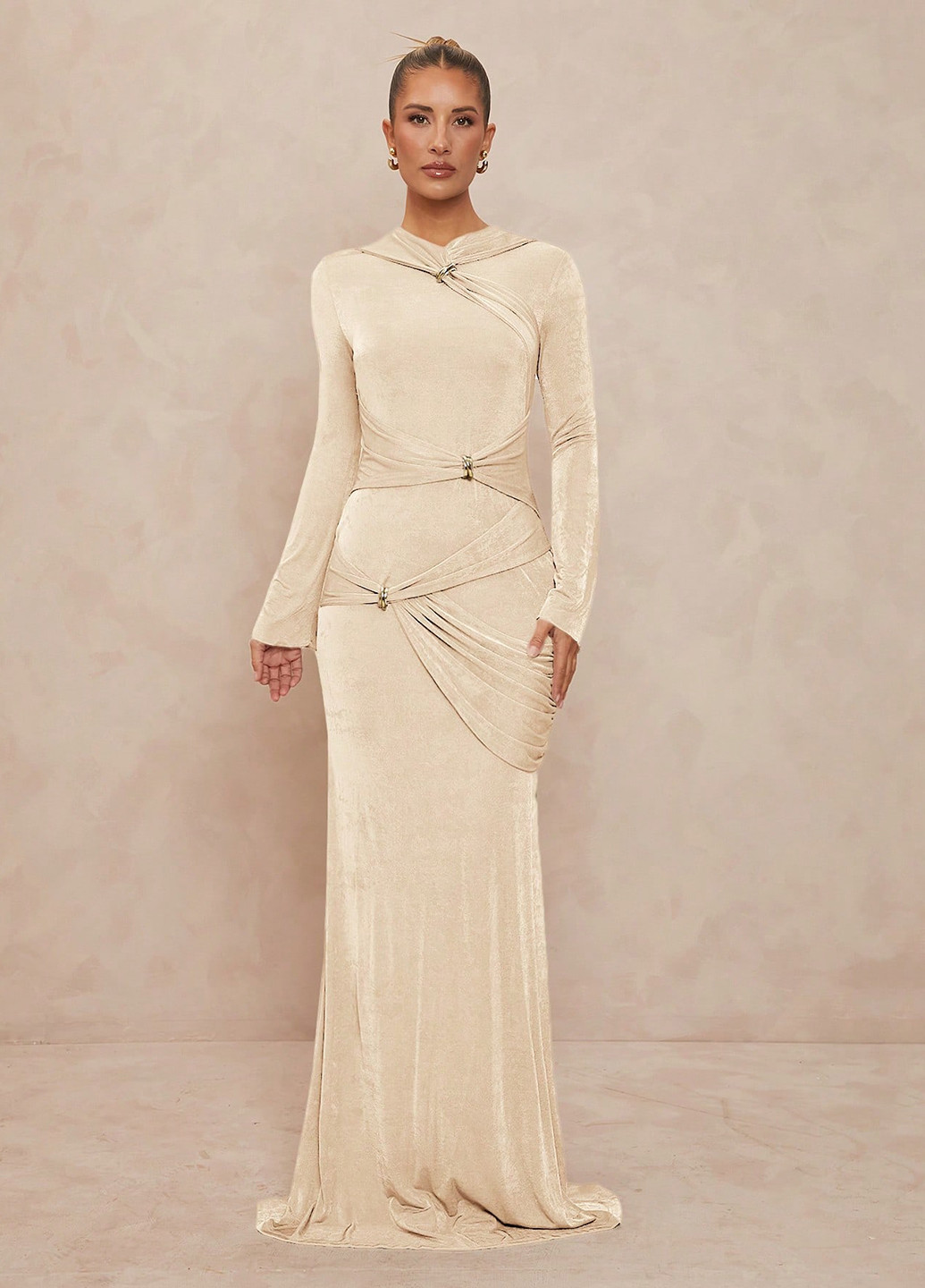 Бежевое вечернее, кэжуал платье годе SHEIN однотонное