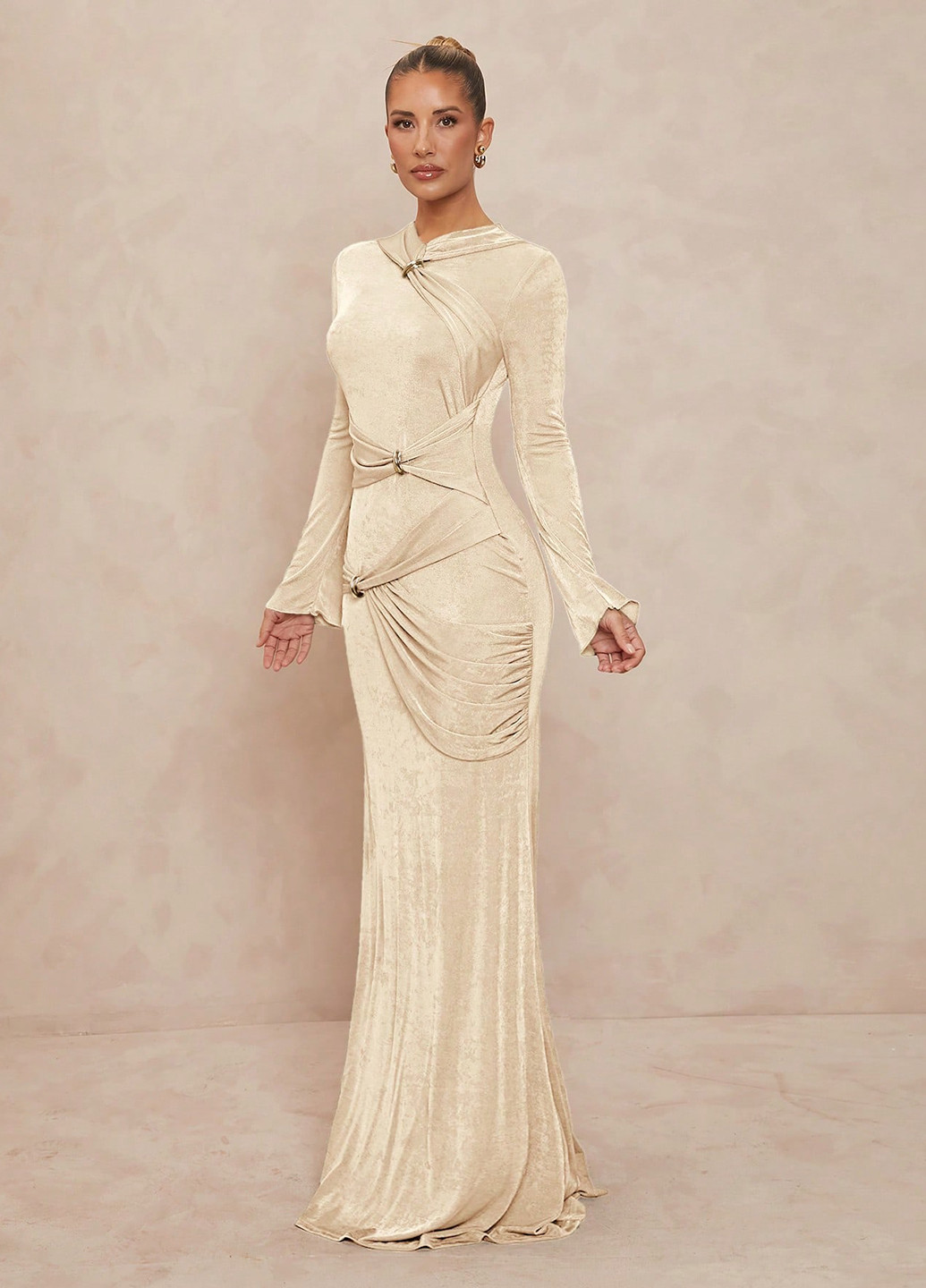 Бежевое вечернее, кэжуал платье годе SHEIN однотонное