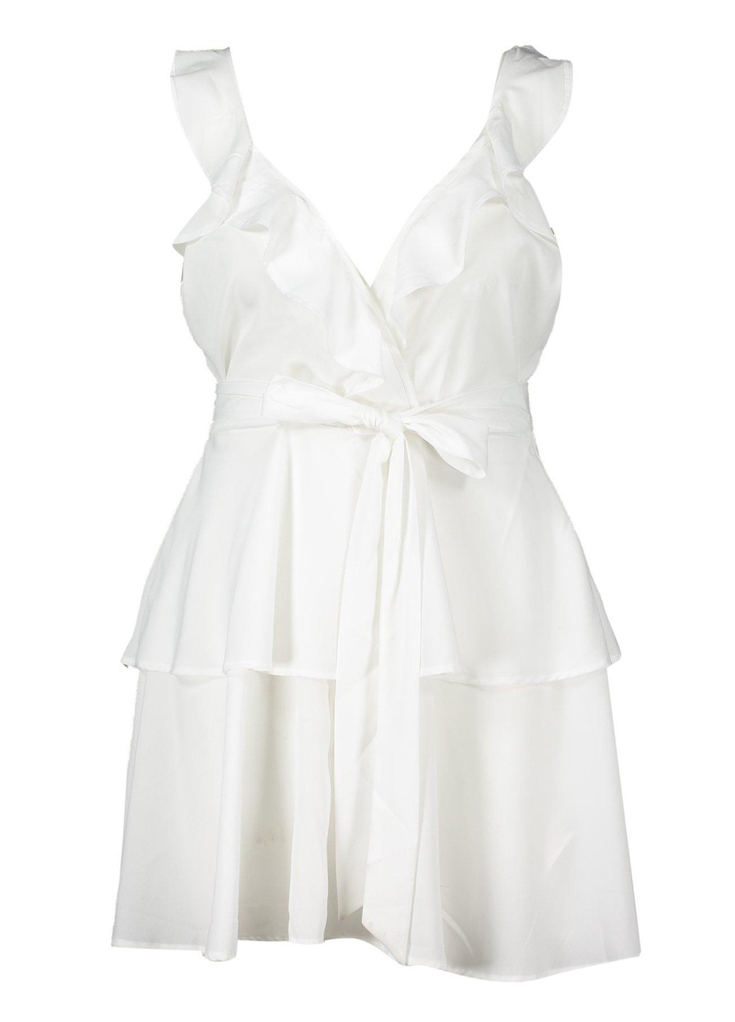 Белое коктейльное платье на запах Boohoo однотонное