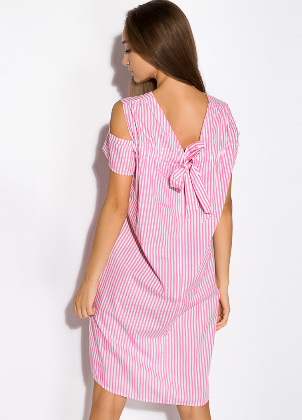 Розовое кэжуал платье с открытыми плечами Kamomile в полоску