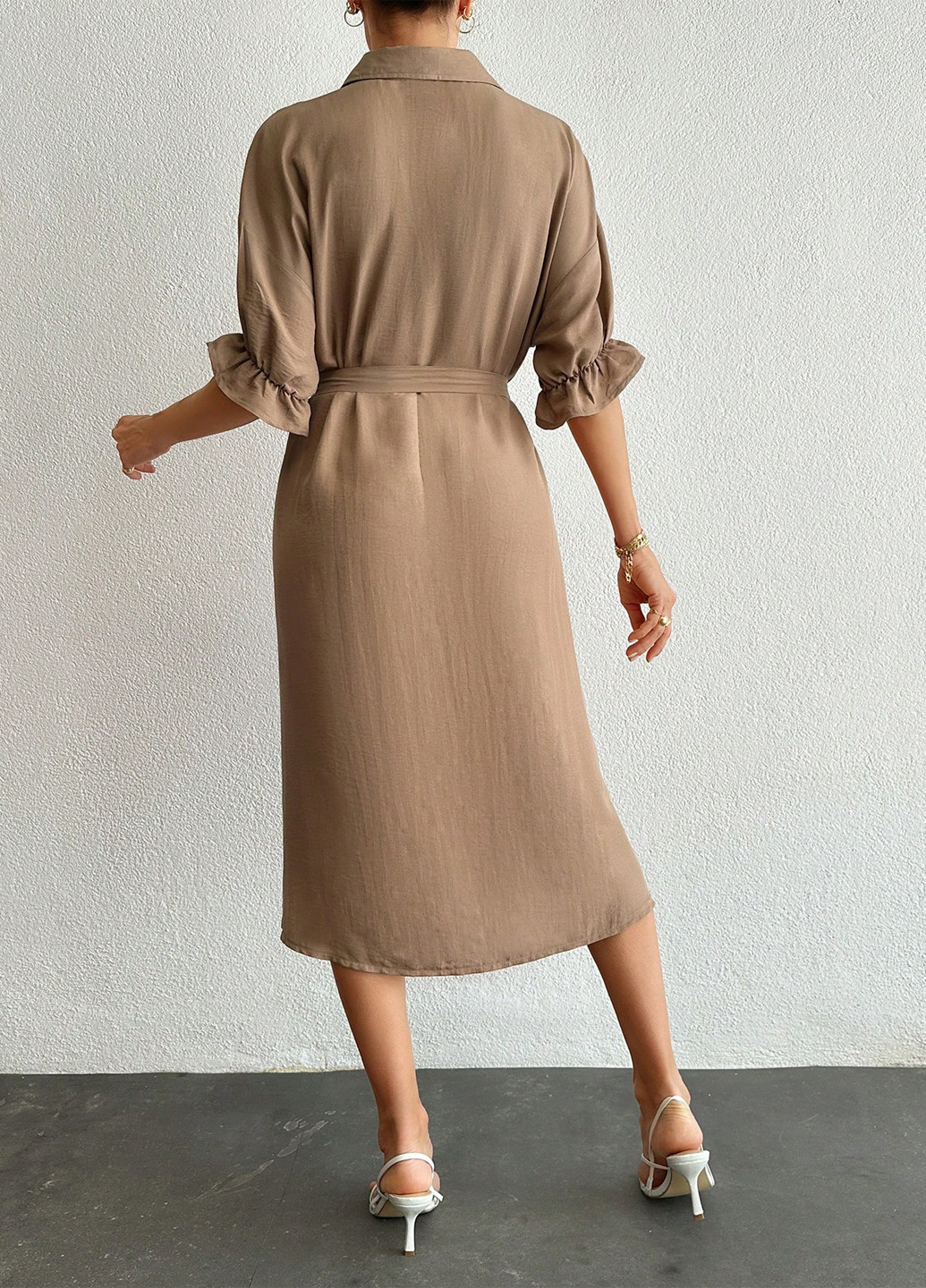 Бежева кежуал сукня сукня-сорочка SHEIN однотонна