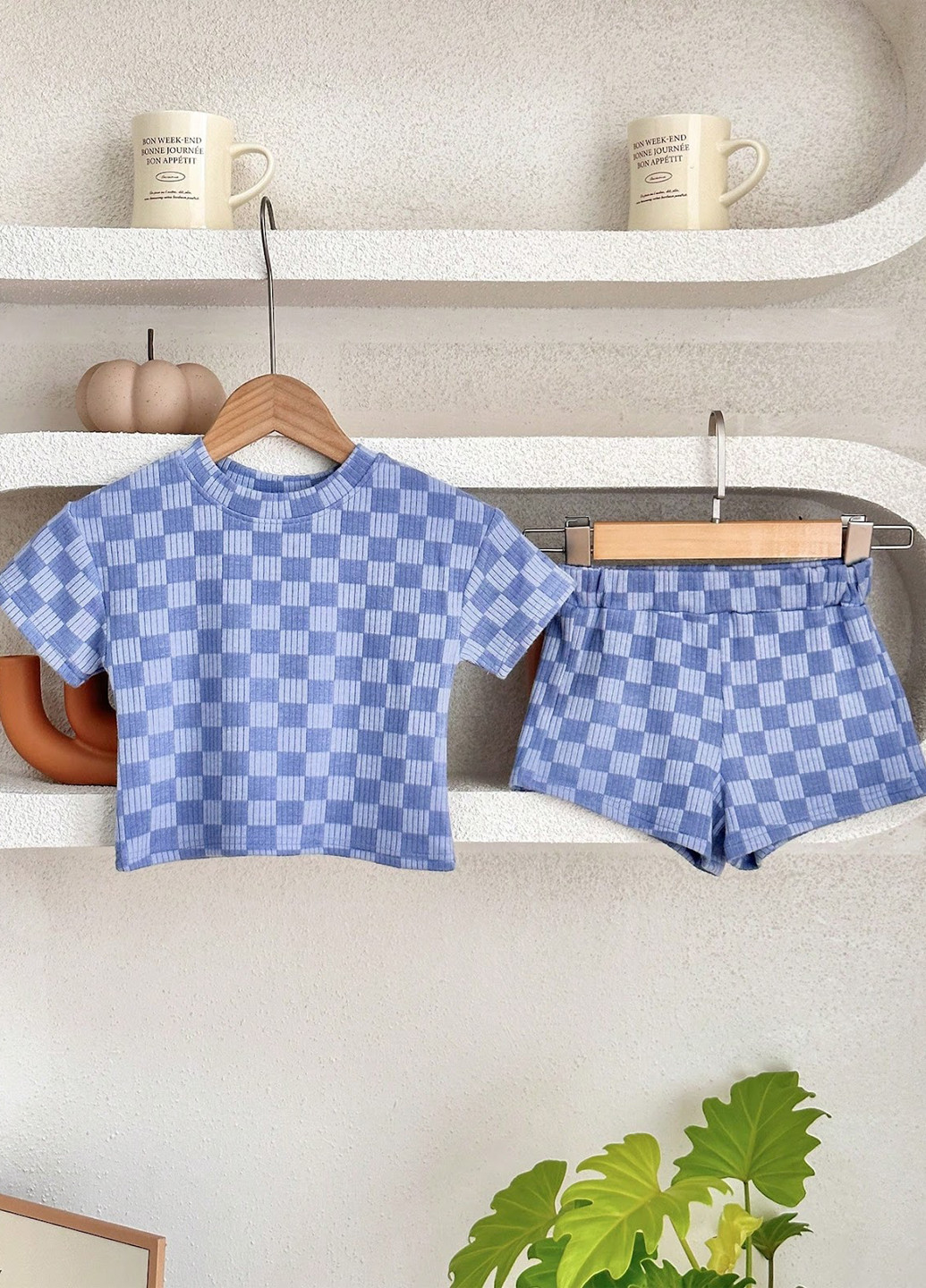 Голубой летний костюм (футболка, шорты) с шортами SHEIN
