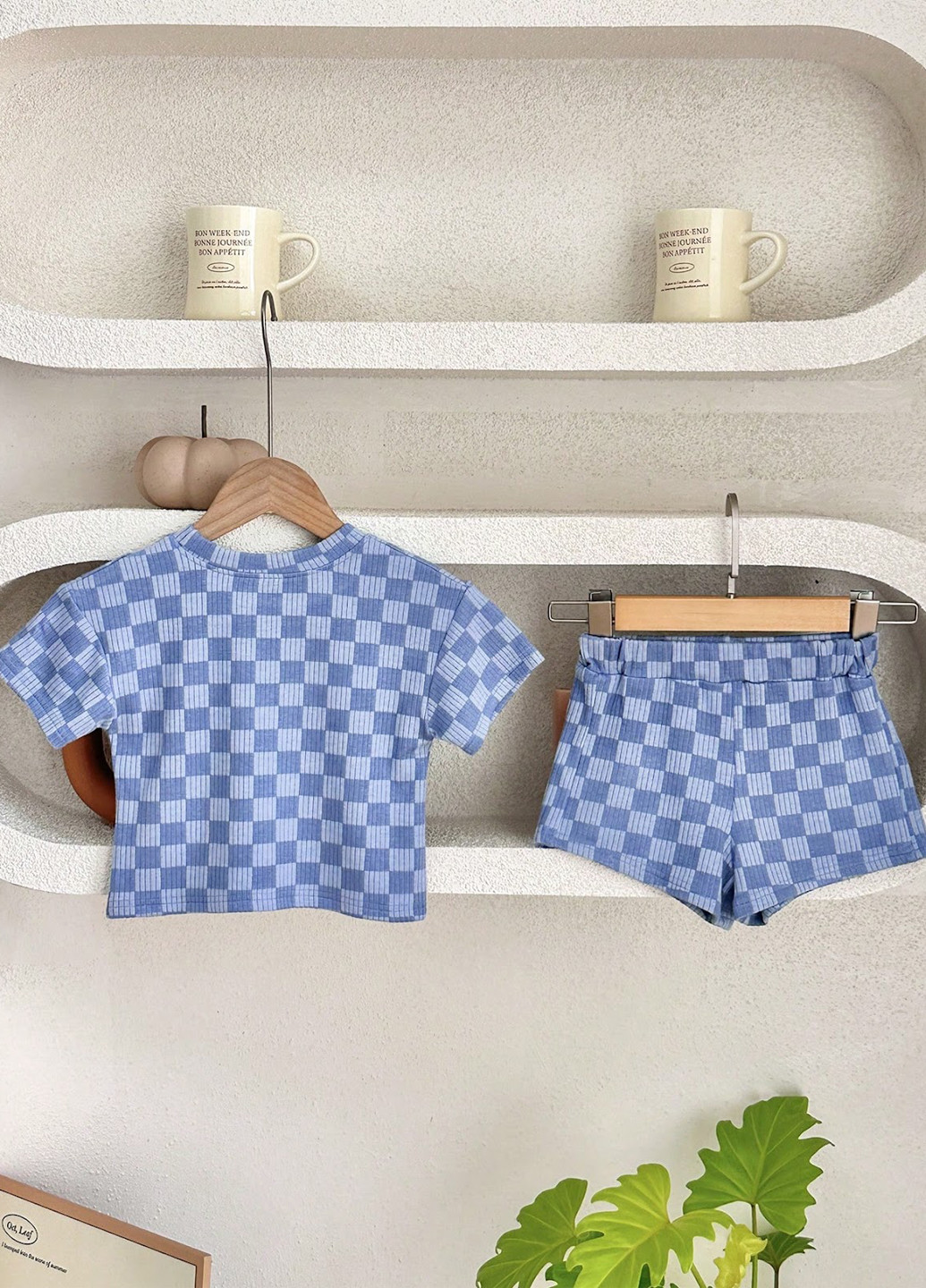 Голубой летний костюм (футболка, шорты) с шортами SHEIN