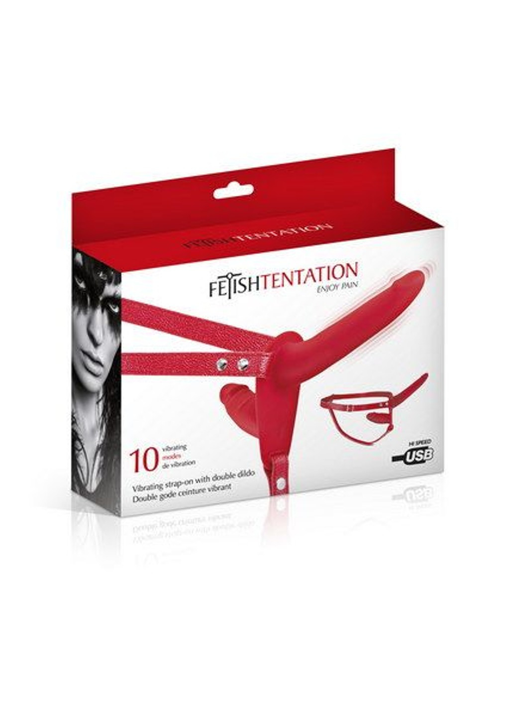 Двойной страпон с вибрацией Vibrating Strap-On with Double Dildo Red Fetish Tentation (254953743)