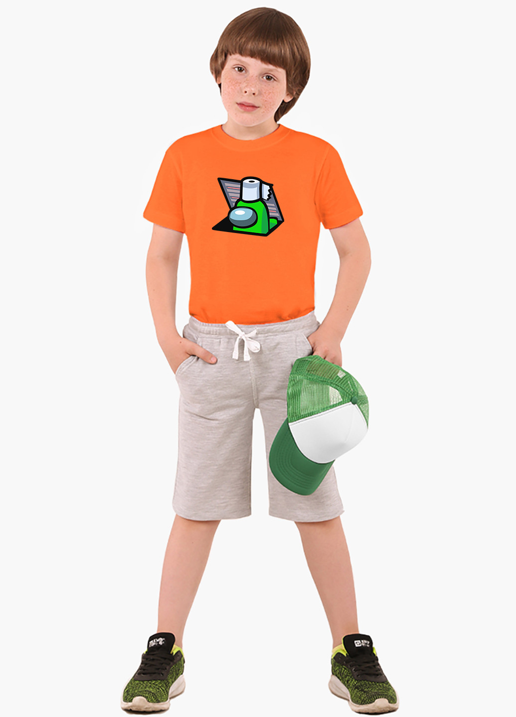 Помаранчева демісезонна футболка дитяча амонг ас зелений (among us green) (9224-2592) MobiPrint