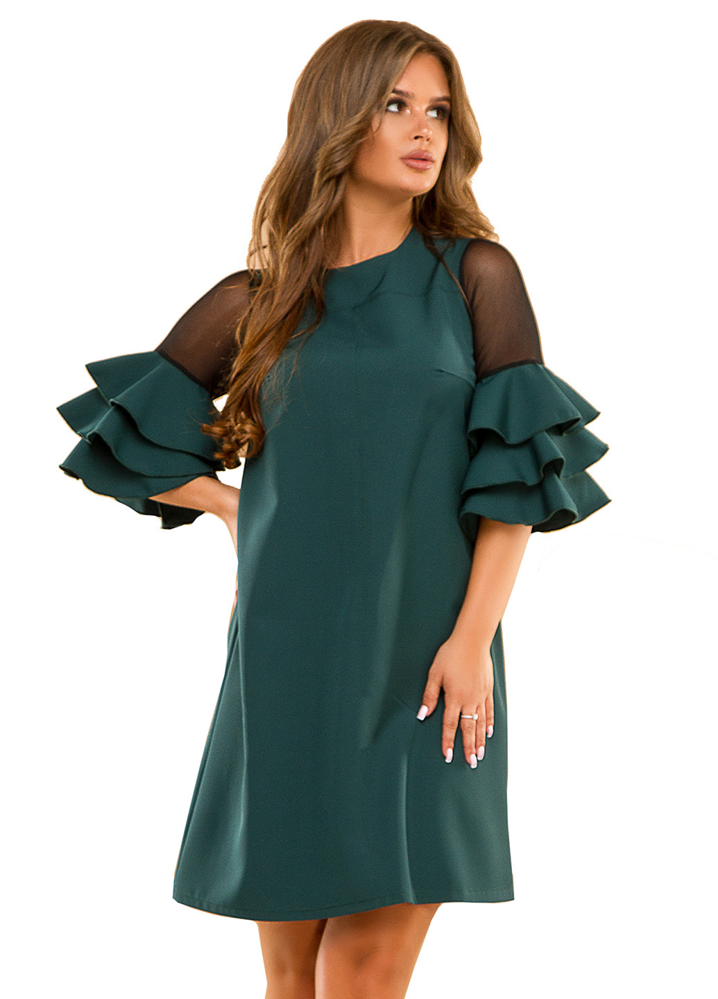 Темно-зеленое кэжуал платье а-силуэта Lady Style однотонное