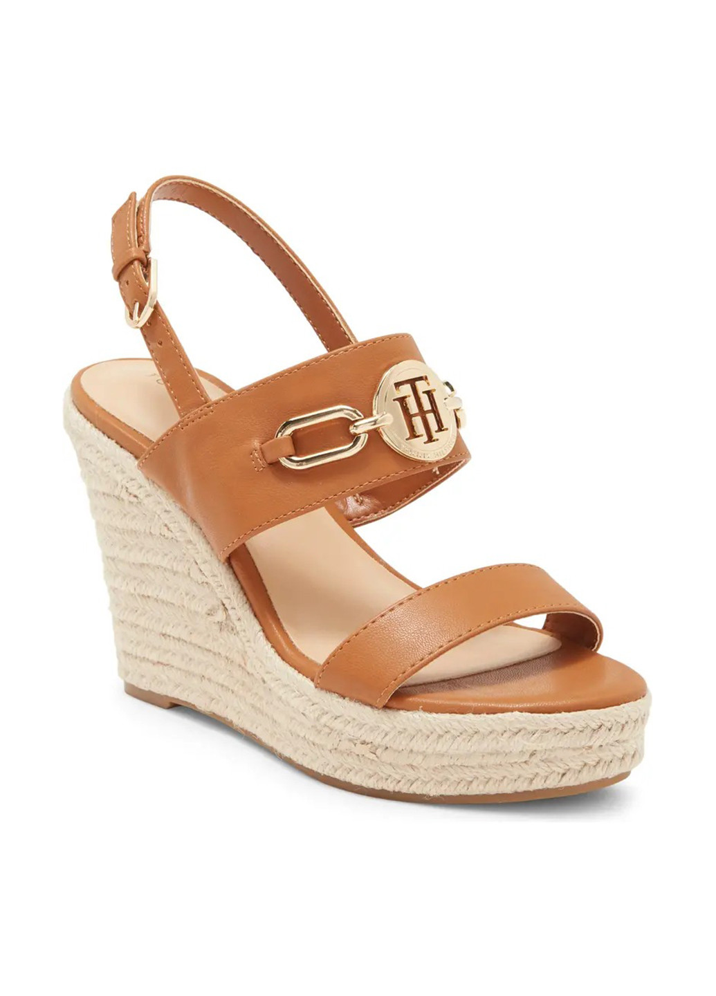 Светло-коричневые босоножки Tommy Hilfiger с ремешком на плетеной подошве, с логотипом