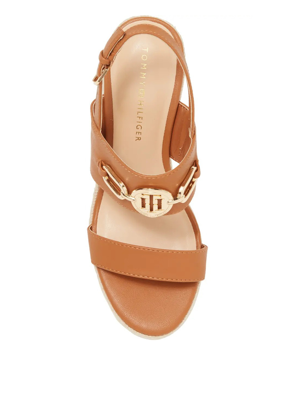 Светло-коричневые босоножки Tommy Hilfiger с ремешком на плетеной подошве, с логотипом