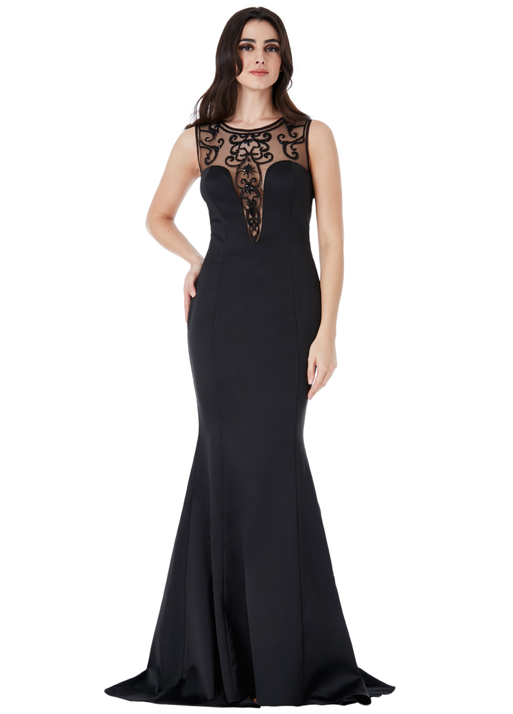 Черное вечернее платье со шлейфом, годе Goddiva однотонное
