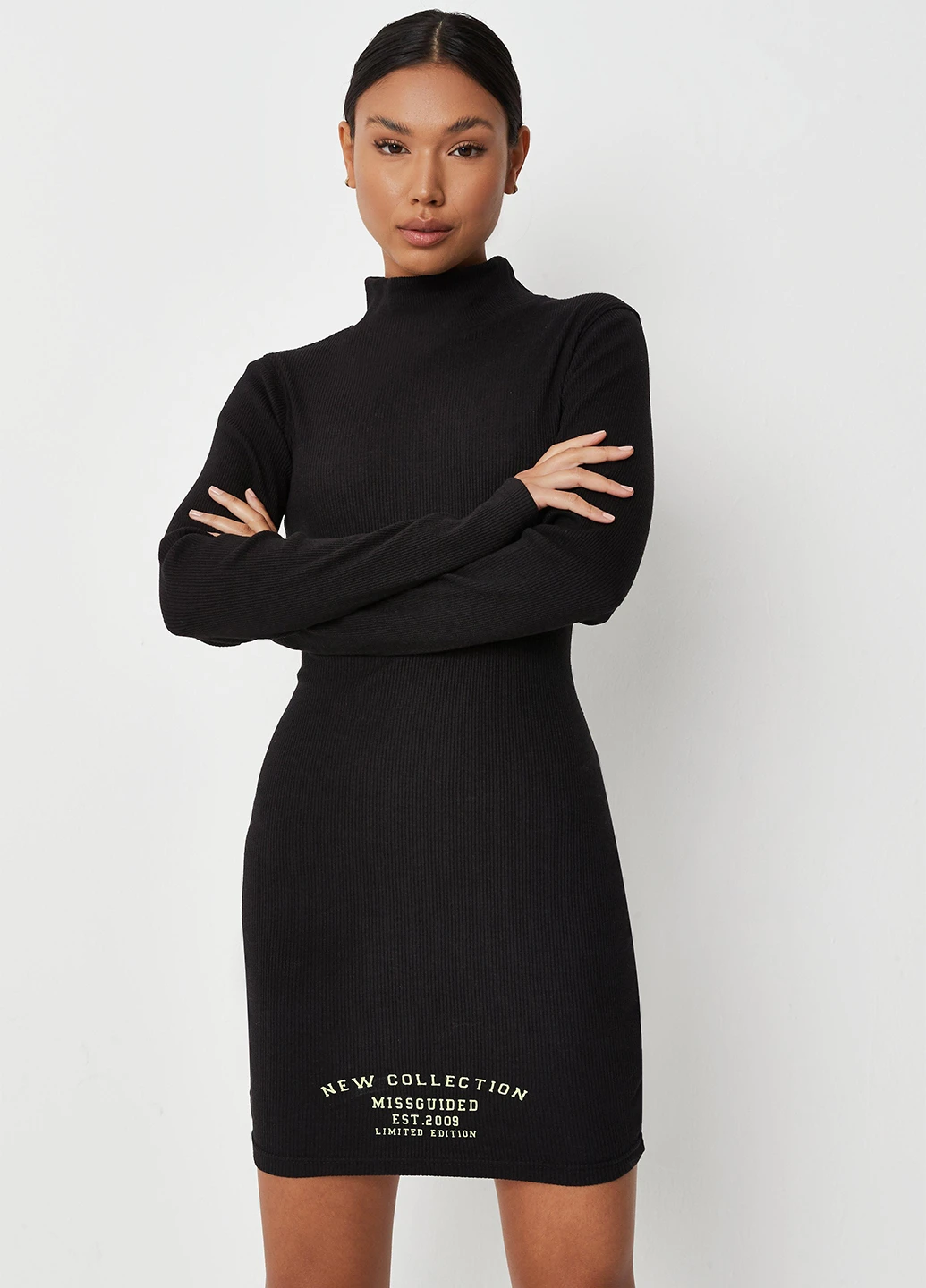 Черное кэжуал платье платье-свитер Missguided однотонное