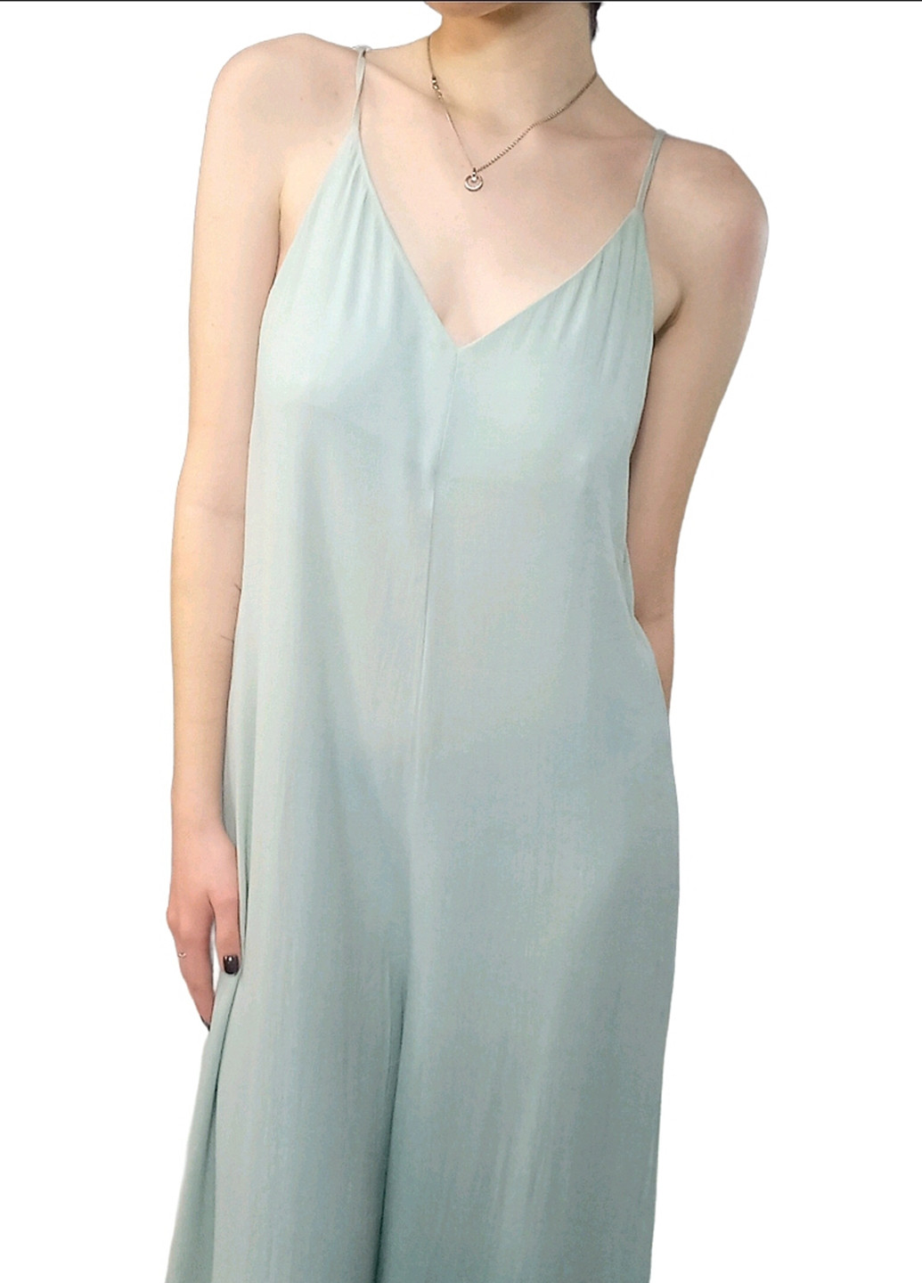 Комбинезон H&M комбинезон-брюки однотонный серо-зелёный кэжуал вискоза