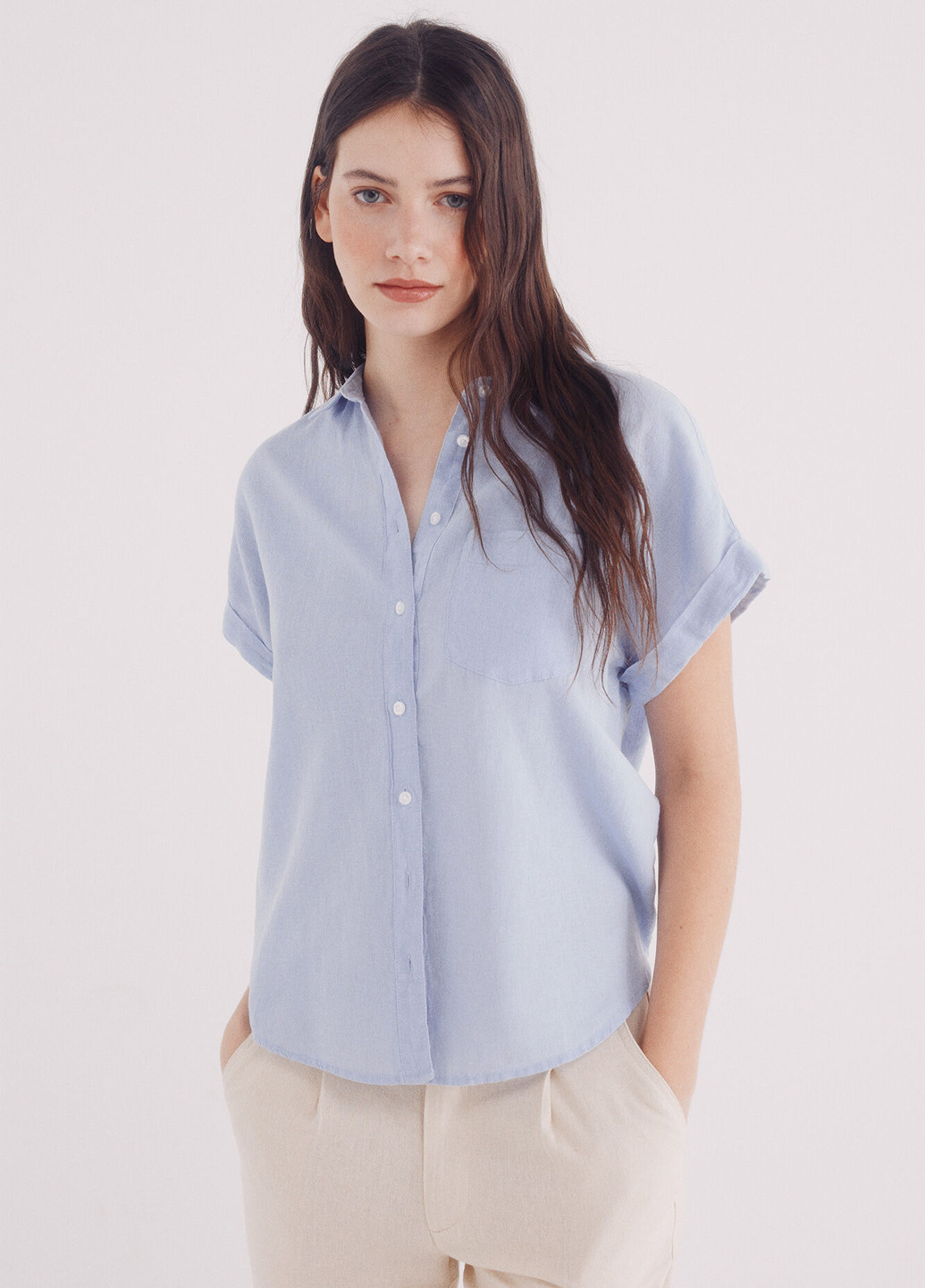 Синяя кэжуал рубашка однотонная Springfield