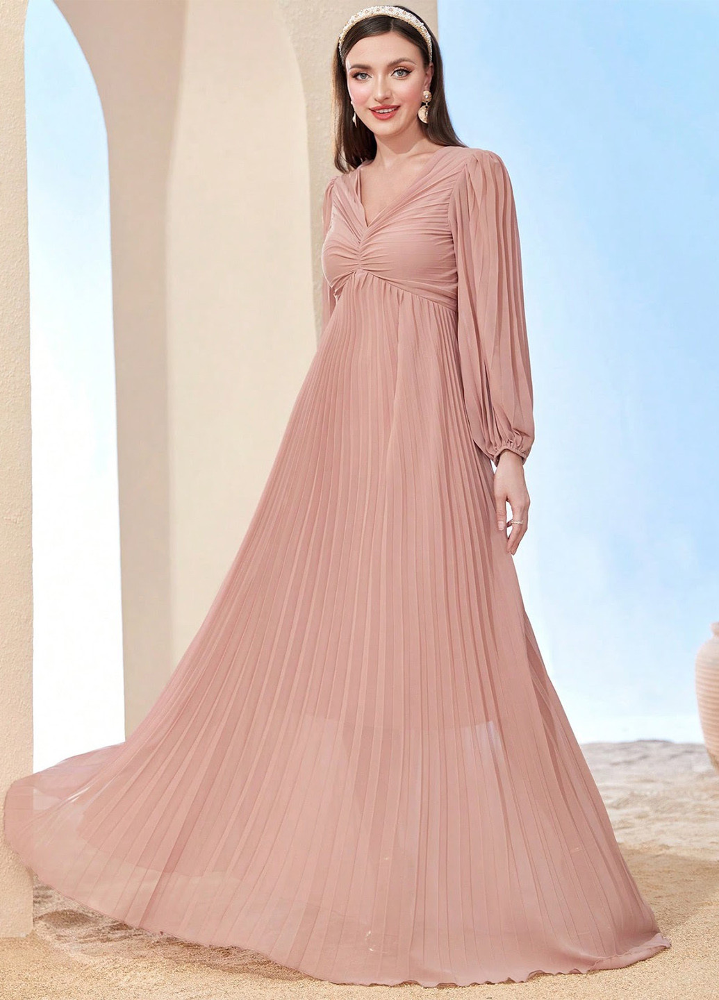 Світло-рожева святковий, вечірня сукня плісована SHEIN однотонна