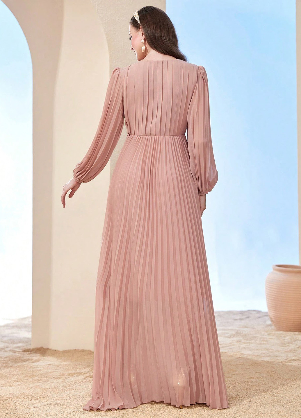 Світло-рожева святковий, вечірня сукня плісована SHEIN однотонна