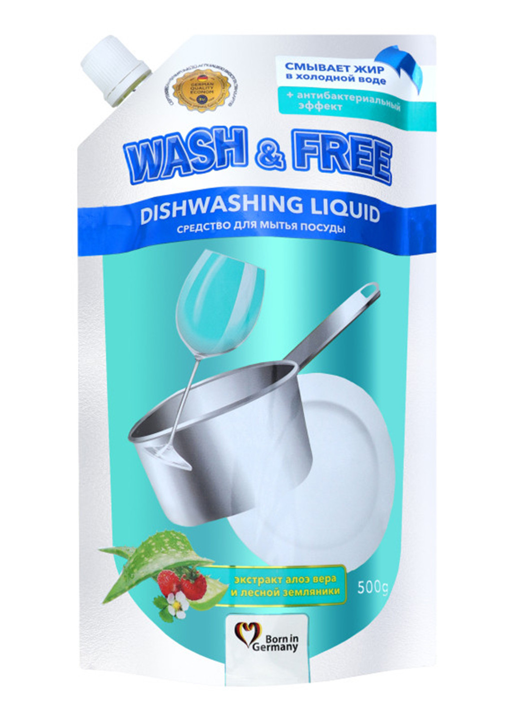 Средство для мытья посуды экстракт алоэ вера и лесной земляники 0,5л WASH & FREE (254211772)