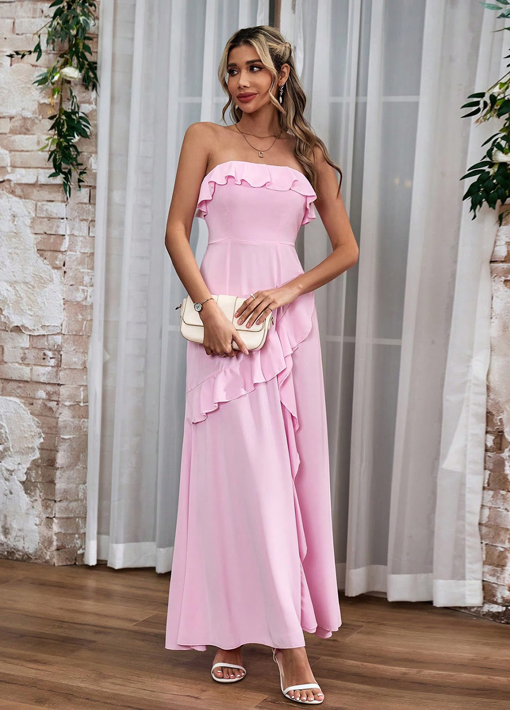 Світло-лілова вечірня сукня кльош, з відкритою спиною SHEIN однотонна