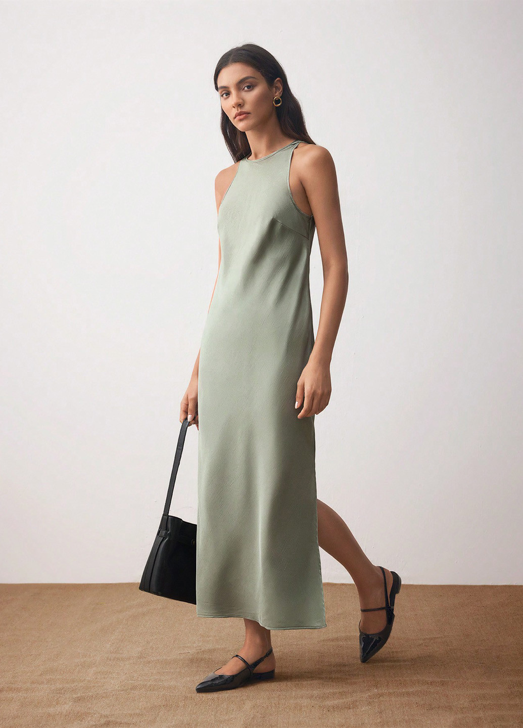 Оливковое кэжуал платье а-силуэт, платье-майка SHEIN однотонное