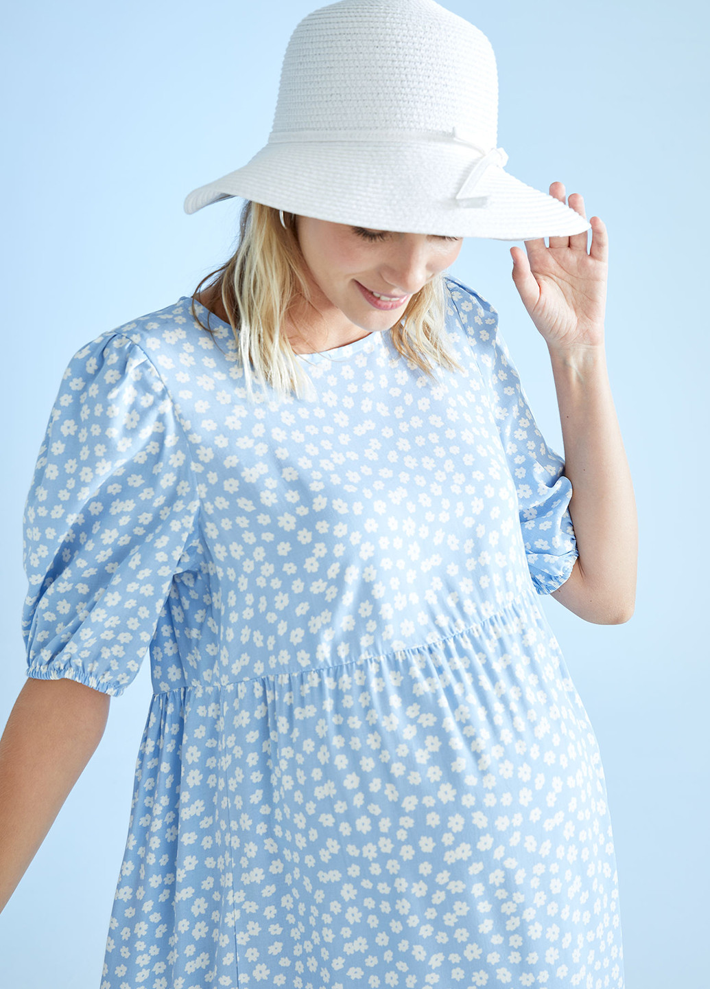 Голубое кэжуал платье для беременных клеш DeFacto с цветочным принтом