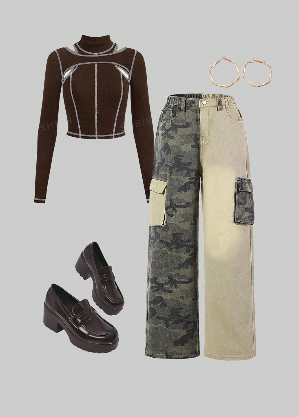 Комбинированные демисезонные карго джинсы SHEIN