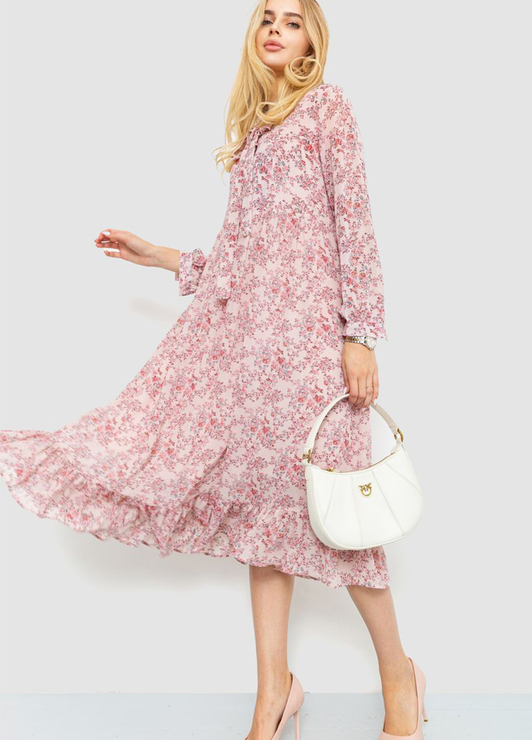Розовое кэжуал платье клеш Ager с цветочным принтом