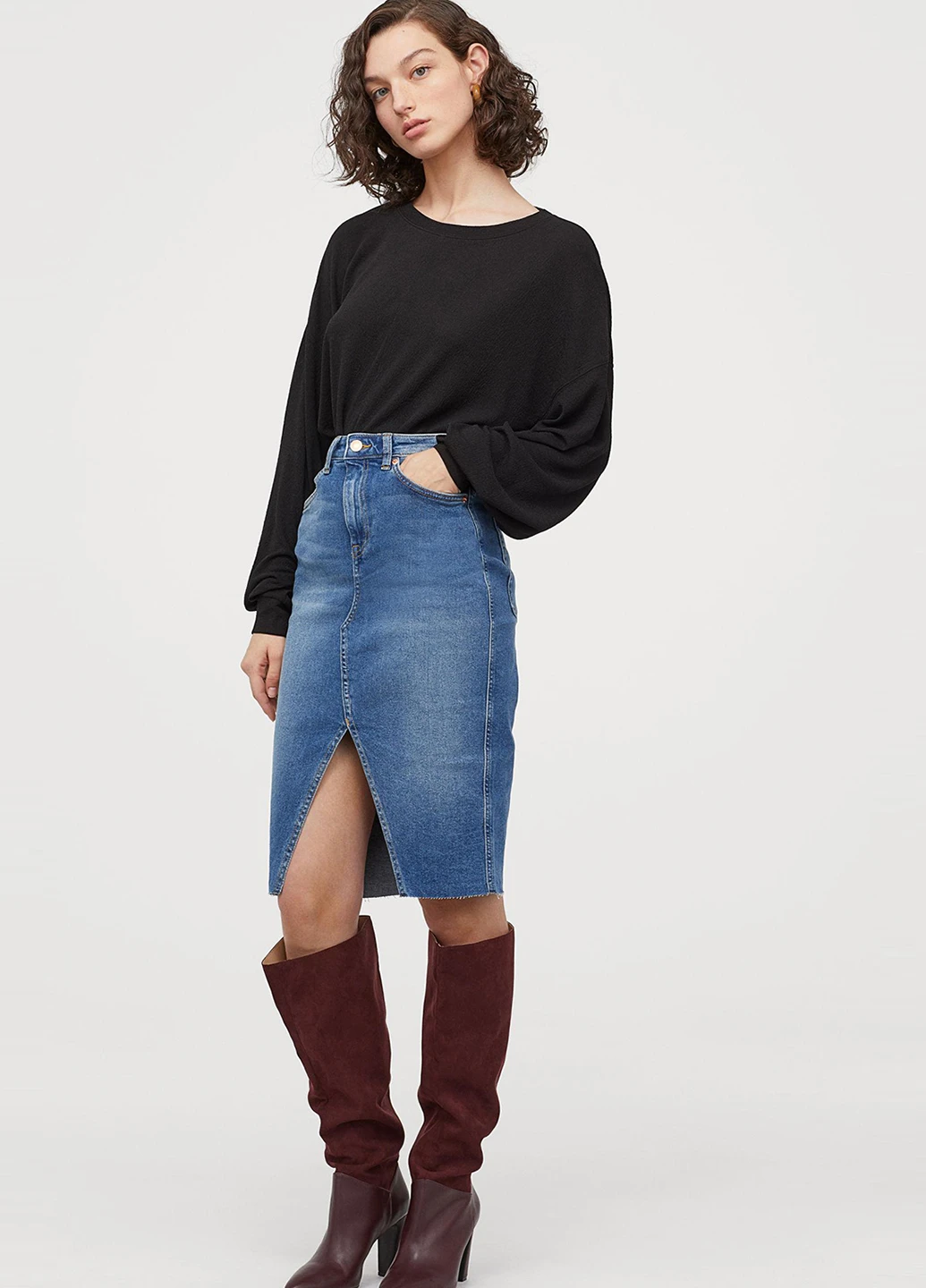 Светло-синяя джинсовая однотонная юбка H&M