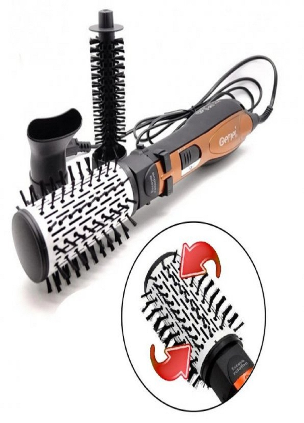 Фен-щётка для Укладки волос Вращающийся воздушный Стайлер Фен-расческа Браш 3 в 1 GM-4828 Original Gemei (254110718)