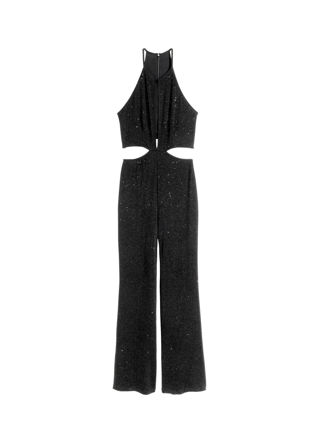Комбинезон H&M комбинезон-брюки однотонный чёрный вечерний трикотаж, полиамид