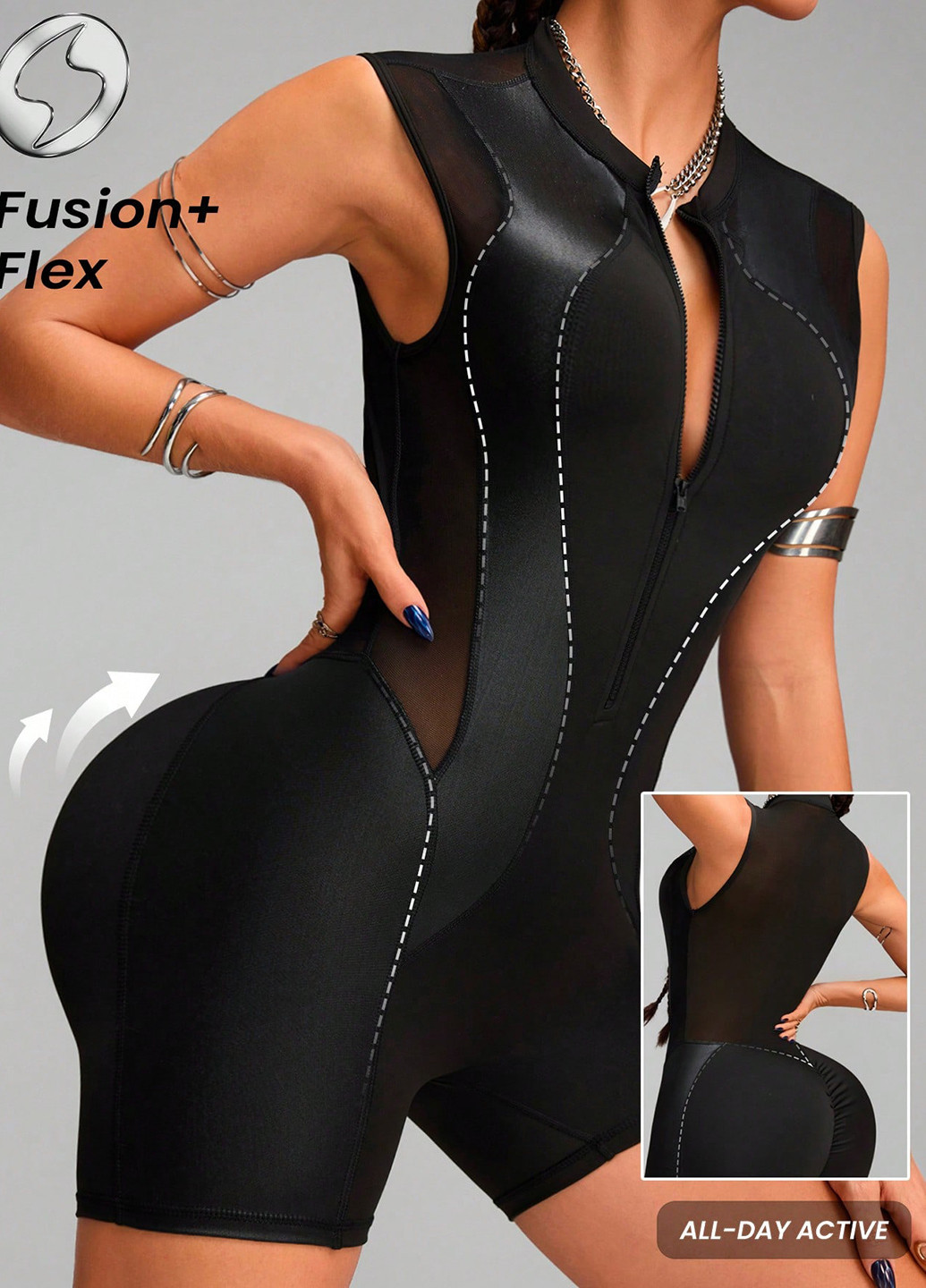 Комбінезон SHEIN комбінезон-шорти однотонний чорний спортивний поліестер