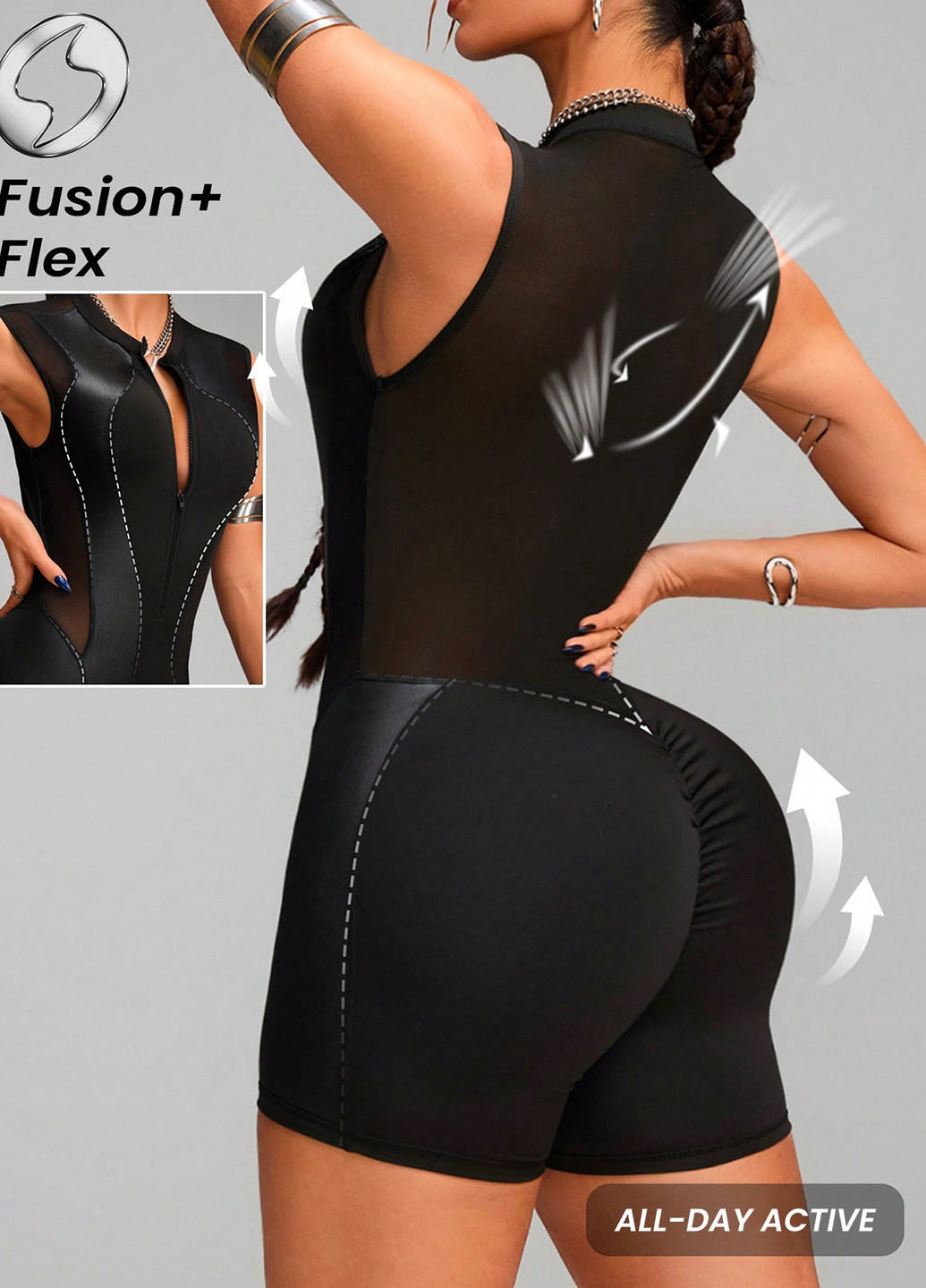 Комбінезон SHEIN комбінезон-шорти однотонний чорний спортивний поліестер