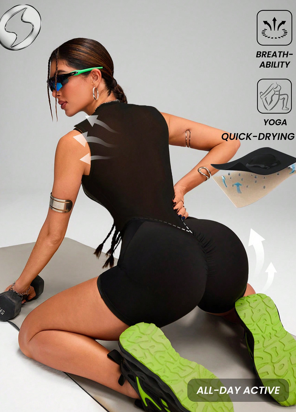 Комбінезон SHEIN комбінезон-шорти однотонний чорний спортивний поліестер