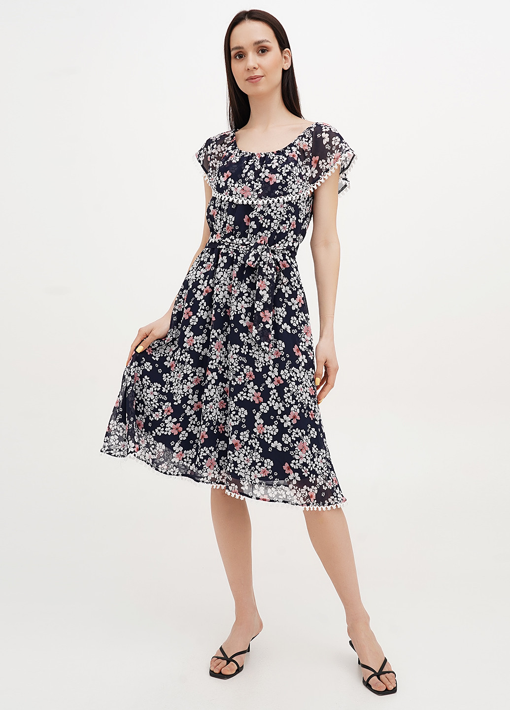 Темно-синя кежуал сукня з відкритими плечима Vicolo з квітковим принтом