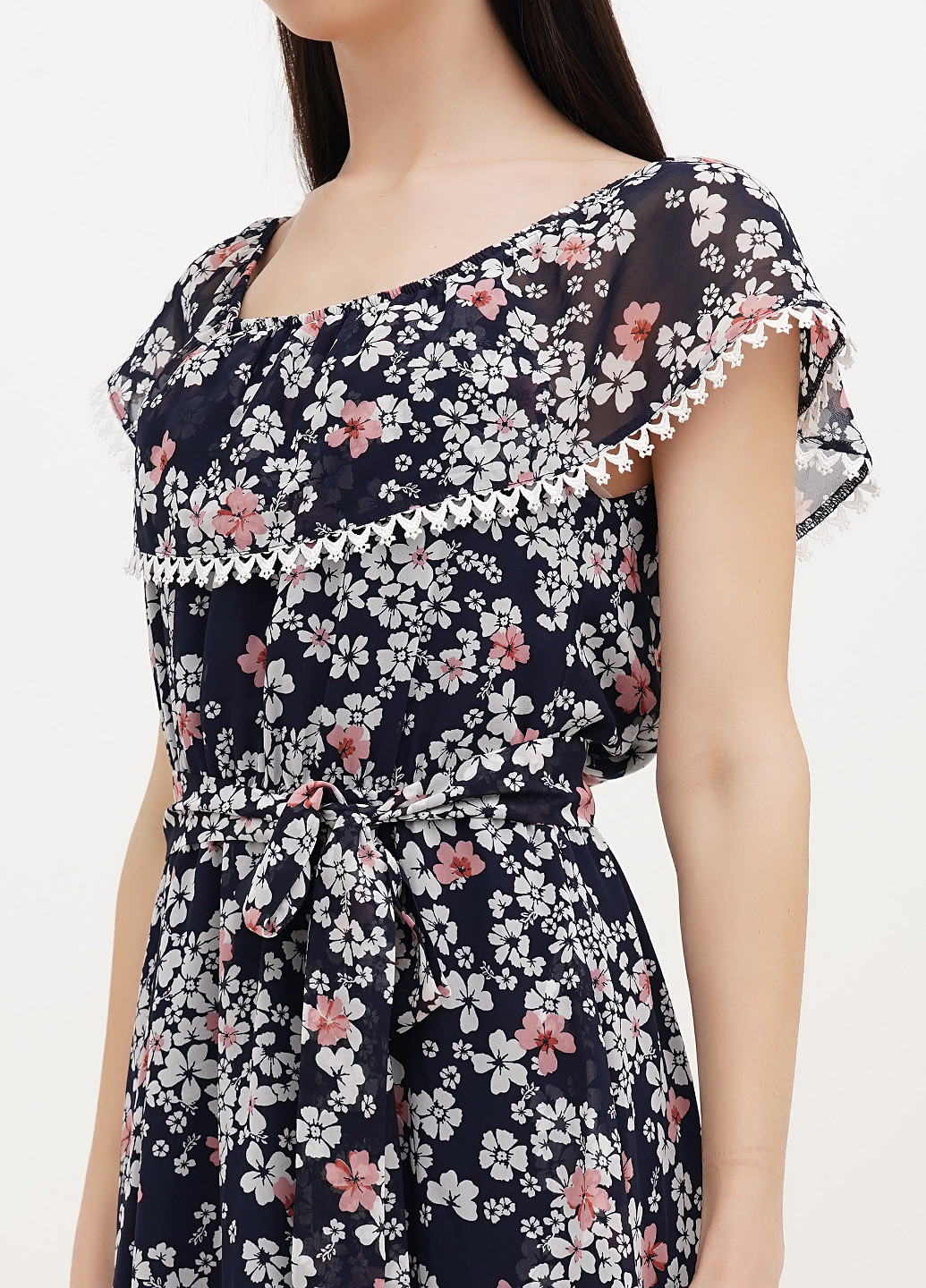 Темно-синя кежуал сукня з відкритими плечима Vicolo з квітковим принтом